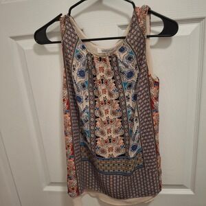 3/$15 ROSE + OLIVE XS Red Blue‎ Floral Split Back Lightweight Boho Tank Top